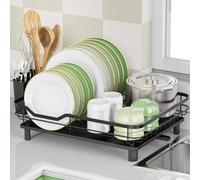 Dish Drying Rack, Stainless Steel Rustproof Dish Rack for Kitchen Counter, Sturdy Dish Drainer with Drainboard, Drainage, Utensil Holder for Various Kitchenware, 16.2"(L) x 12.6"(W), Black