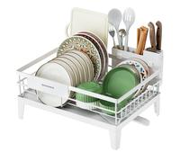 SONGMICS Dish Drying Rack, Dish Drainer Rack for Kitchen Counter, 360° Rotatable and Extendable Spout, Draining Board, with Cutlery Holder, 31 x 42 x 18.5 cm, Cloud White KCS550WG01