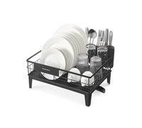 SONGMICS Dish Drying Rack, Dish Drainer Rack for Kitchen Counter, 360° Rotatable and Extendable Spout, Draining Board, with Cutlery Holder, 31 x 42 x 18.5 cm, Ink Black KCS550B01