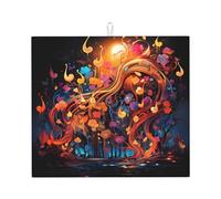 Dish Mat 18" x 16" Microfiber Dish Drying Mat , Super absorbent for Kitchen Counter, Utensils Colorful Music Notes
