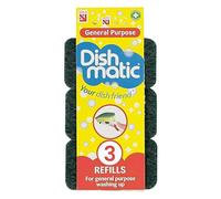 Dish Matic Refill Sponges 3 Pack - Heavy Duty Green Refill Sponges Cleaning Scourer General-Purpose Washing-Up Sponge Refill Head for Kitchen Sink and Bathroom