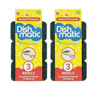 Dish Matic Refill Sponges 6 Pack - Heavy Duty Green Refill Sponges Cleaning Scourer General-Purpose Washing-Up Sponge Refill Head for Kitchen Sink and Bathroom