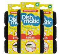 Dish Matic Refill Sponges 9 Pack - Extra Heavy Duty Black Refill Sponges Cleaning Scourer General-Purpose Washing-Up Sponge Refill Head for Kitchen Sink and Bathroom