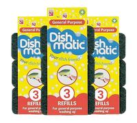 Dish Matic Refill Sponges 9 Pack - Heavy Duty Green Refill Sponges Cleaning Scourer General-Purpose Washing-Up Sponge Refill Head for Kitchen Sink and Bathroom