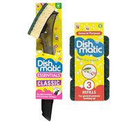 Dish Matic Refill Washing Up Sponges Soap Dispensing Magic Handle with 3 x Heavy Duty Green General-Purpose Washing-Up Sponge Refill Head for Kitchen Sink and Bathroom