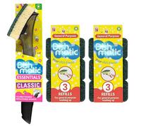 Dish Meticc Washing Up Sponges Soap Dispensing Magic Handle with 6 x General-Purpose Washing-Up Sponge Refill Head for Kitchen Sink and Bathroom