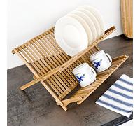 Dish Rack, 42 x 35 cm, Bamboo Two-Tier Foldable Drying Rack Stand Holder Plates Cups Organiser Folding