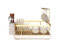 Dish Rack Draining Rack for Sink ABS with Drip Tray Cutlery Holder Removable Basket ScratchResint SpaceSaving (d 34 x 26 cm)