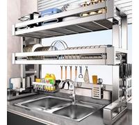 Dish Racks 2-Tier Over The Sink Dish Drainer Drying Rack,Multifunctional 304 Stainless Steel Kitchen Countertop Organizer with Suction Cup,Large Capacity,for Plates Bowl(66cm/26i