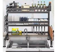 Dish Racks Multifunctional Kitchen Over The Sink Dish Drying Rack，Rustproof Large Capacity 2-Tier Dish Rack with Utensil Holder,for Kitchen Counter Over Sink(Double-Layer,65cm/25