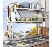 Dish Racks Over The Sink Dish Drying Rack, Stainless Steel Material, Large Capacity Kitchen Storage Dish Racks, with Drain Tray, for Dishes, Glasses, Bowls, Cutlery(97cm/37.4in)