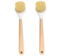 Dish Scrub Brush, 2PCS Bamboo Brush with Built-in Scraper for Nonstick Pans and Sinks