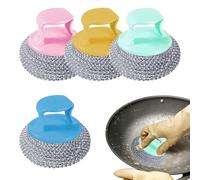 Dish Scrubber 4-Pack - Pot Scrubber Kitchen Cleaning Brush for Heavy Duty | Non-Scratch Short Handle Scouring Pad, Tough Stain Remover for Cast Iron, Grill and Sink