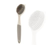 Dish Scrubber, Silicone Soft Bristles Scrub Brush with Scraper Tip, Comfortable Grip Brushes for Kitchen Sink, Pans, Pots, Skillet, Vegetable, Fruit, Potato Cleaning (White/Grey)