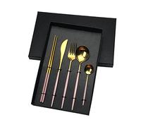 Dish Set,Silverware Flatware, 10/20/30Piece Portuguese Cutlery Flat Handle Stainless Steel Knives, Forks, Spoons and Chopsticks(Pink Gold,4 Set)