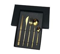 Dish Set,Silverware Flatware, 10/20/30Piece Portuguese Cutlery Flat Handle Stainless Steel Knives, Forks, Spoons and Chopsticks(Gold,6 Set)