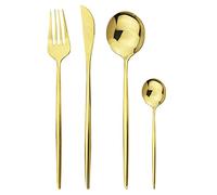 Dish Set,Silverware Flatware, 16-Piece Green and Silver Stainless Steel Cutlery with Gold Giftting Box, Knife, Fork and Spoon(Silver)