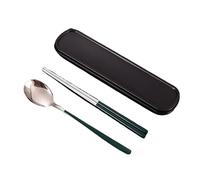 Dish Set,Silverware Flatware, 2 Pieces 304 Stainless Steel Korean Spoons and Chopsticks Black Box Tableware Portable and Student(Green)