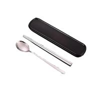 Dish Set,Silverware Flatware, 2 Pieces 304 Stainless Steel Korean Spoons and Chopsticks Black Box Tableware Portable and Student(Silver)