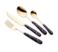 Dish Set,Silverware Flatware, 4/16/24/32/40/48 Pcs Creative Ceramic Handle Stainless Steel Cutlery Marble Emerald(Black,40 Pieces for 10)