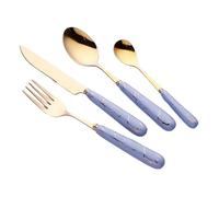 Dish Set,Silverware Flatware, 4/16/24/32/40/48 Pcs Creative Ceramic Handle Stainless Steel Cutlery Marble Emerald(Blue,24 Pieces for 6)