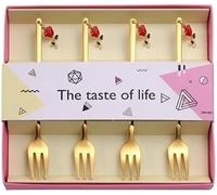 Dish Set,Silverware Flatware, 4pcs Creative Valentine's Day Tableware Rose Pendant Fruit Fork Giftting Box 304 Stainless Steel Spoon(Gold)
