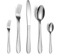Dish Set,Silverware Flatware, 5/20/30/40/50/60 Pieces Stainless Steel Hammered Tableware Creative Home Steak Golden Knife, Fork and Spoon(Silver,8Set 40Pcs)