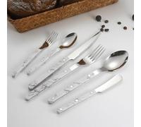 Dish Set,Silverware Flatware, 6/24Pieces Clip Handle Nails Tableware 304 Stainless Steel Spoon Acrylic Knife Fork(White,4Set 24Pcs)