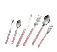 Dish Set,Silverware Flatware, 6/24Pieces Clip Handle Nails Tableware 304 Stainless Steel Spoon Acrylic Knife Fork(Pink,4Set 24Pcs)