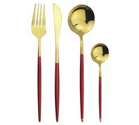 Dish Set,Silverware Flatware, 8 Pieces Stainless Steel Cutlery 4 Piece Giftting Box Fork Knife Spoon(Red Gold)