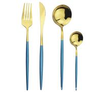Dish Set,Silverware Flatware, 8 Pieces Stainless Steel Cutlery 4 Piece Giftting Box Fork Knife Spoon(Blue Gold)