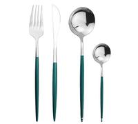 Dish Set,Silverware Flatware, 8 Pieces Stainless Steel Cutlery 4 Piece Giftting Box Fork Knife Spoon(Green Silver)