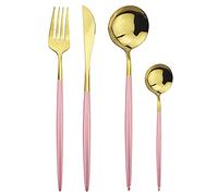 Dish Set,Silverware Flatware, 8 Pieces Stainless Steel Cutlery 4 Piece Giftting Box Fork Knife Spoon(Pink Gold)