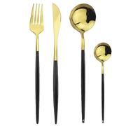 Dish Set,Silverware Flatware, 8 Pieces Stainless Steel Cutlery 4 Piece Giftting Box Fork Knife Spoon(Black/Gold)
