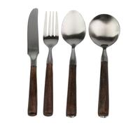 Dish Set,Silverware Flatware Set, 4/7 Pcs Wooden Handle Round Solid Wood Handle Matte Brushed Stainless Steel Cutlery Steak Knife and Fork Set(4 Pieces for 1)