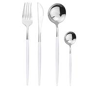 Dish Set,Silverware Flatware Set, 8 Pieces Stainless Steel Cutlery Set 4 Piece Giftting Box Set Stainless Steel Cutlery Fork Knife Spoon Set Giftting Box(White Silver)
