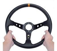 Dish Slip-Resistant Sport Steering Wheel, Universal 14inch 350mm PU Leather Car Racing Steering Wheel Aluminum Alloy Deep Corn Dish Sport Drifting Steering Wheels