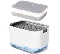 Dish Soap Dispenser for Kitchen Countertop with Sponge Holder, Refillable Non-Slip 2 in1 Automatic Press Type Liquid Box, Durable Hand Washing Accessories Set for Home, School, Office, Hospital(White)