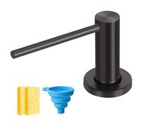 Dish Soap Dispenser Kitchen Sink, Long Spout Kitchen Sink Soap Dispenser Pump, Refill from The Top, Metal Pump Head with 17OZ Large Liquid Bottle, Black (2 Scrub Sponges)