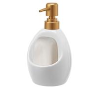 Dish Soap Dispenser with Sponge Holde,Ceramic Countertop Foam Pump Dispenser,Refillable Hand Soap Shampoo Pump, 2-in-1 Liquid Soaps Dispensers for Kitchen Sink and Bathroom(White)