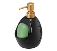 Dish Soap Dispenser with Sponge Holde,Ceramic Countertop Foam Pump Dispenser,Refillable Hand Soap Shampoo Pump, 2-in-1 Liquid Soaps Dispensers for Kitchen Sink and Bathroom(Black)