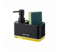 Dish Soap Dispenser with Sponge Holder, 2-in-1 Compact Kitchen Soap Dispenser Countertop Sink Organizer, 500ml Capacity with Transparent Base & Non-Slip Dots (Black)