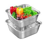Dish Tub for Kitchen Sink Large Capacity Stainless Steel Vegetable Wash Basin with Rolled & Wide Edge Stackable Washing Basket for Fruit Vegetable Kitchen Accessories, with Drain Hole