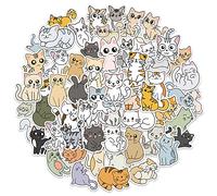 Dishaur 50PCS Cute Cat Stickers for Kids, Vinyl Waterproof Cartoon Animal Stickers Sheets for Water Bottle Laptop Phone Scrapbooking Skateboard
