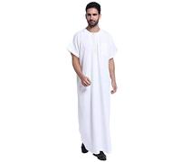 Dishdasha Men - Men'S Casual Muslim Arab Middle Solid Color Round Neck Short Sleeve Robe (White Xxxl)