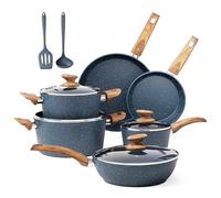 DishDelight 12pcs Induction Hob Pots and Pans Sets Non Stick Granite Kitchen Cookware Set Cooking Pot Saucepan Set with Lids Frying Pan(Blue)