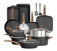 DishDelight 17pcs Kitchen Cookware Set Pots and Pans Set Non Stick Induction Hob Pan Set Frying Pan with Lids Granite Coated Saucepans Set (Black)