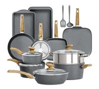 DishDelight 17pcs Kitchen Cookware Set Pots and Pans Set Non Stick Induction Hob Pan Set Frying Pan with Lids Granite Coated Saucepans Set (Grey)