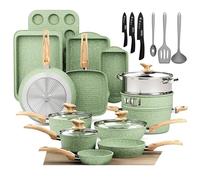DishDelight 30pcs Bakeware and Cookware Set Pots and Pans Sets Non Stick Induction Hob Pan Set Granite Coated Cooking Saucepans Set(Green)