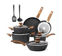 DishDelight Induction Nonstick Pots and Pans Set, 12 Piece Kitchen Cookware Sets, Nonstick Granite Frying Pan Set, Black, KA-CS01-001-BLACK-N